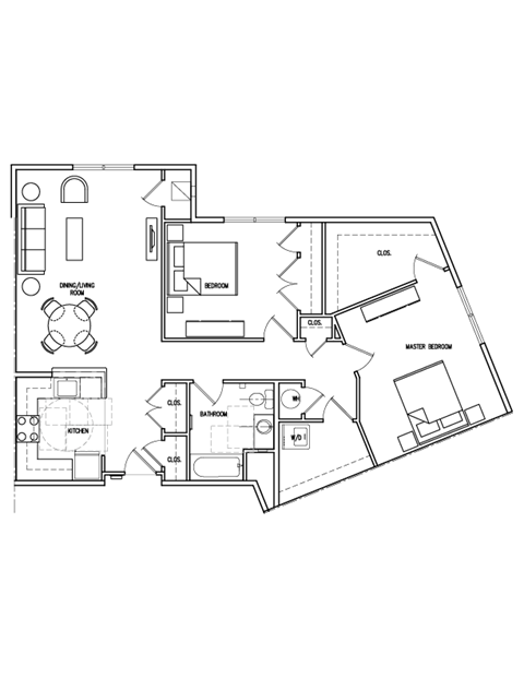 Floor plan for 2 beds, 1 bath, 1165 sqft
